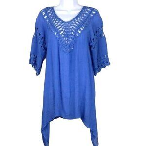 Essentials Women's Blue 1/2 sleeve shirt with crochet detail Size S